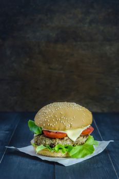 Closeup of home made burgers on wooden background