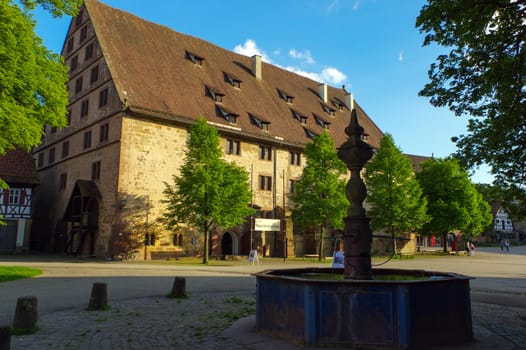MAULBRONN, GERMANY - MAI 17, 2015: a Tudor style houses at the monastery courtyard in Maulbronn. Cistercian Monastery Maulbronn is part of the UNESCO World Heritage Site.