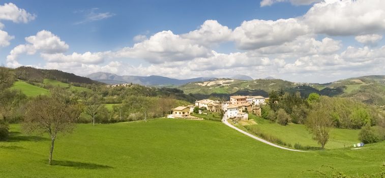 Italy, Apennines Umbria, Marche, Abruzzo: Panorama of the Apennine hills Umbria-Marche-Abruzzo