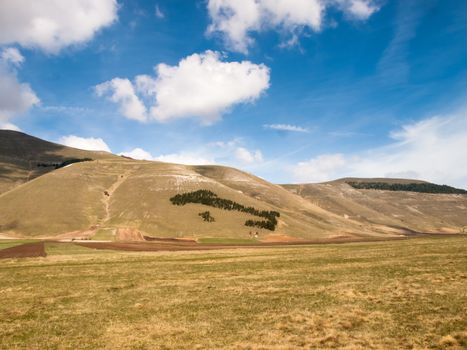 Italy, Castelluccio di Norcia: big plan of Monti Sibillini.