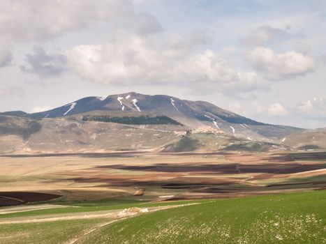 Italy, Castelluccio di Norcia big plan of Monti Sibillini.