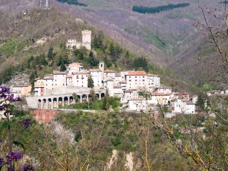 Italy, Apennines Umbria-Marche-Abruzzo: Road Trebbio, Bolognola, Sarnano. Panorama of the mountains Sibillini