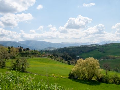 Italy, Apennines Umbria, Marche, Abruzzo: Panorama of the Apennine hills Umbria-Marche-Abruzzo