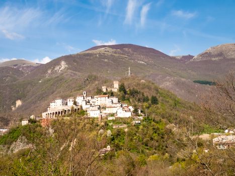 Italy, Apennines Umbria-Marche-Abruzzo: Road Trebbio, Bolognola, Sarnano. Panorama of the mountains Sibillini