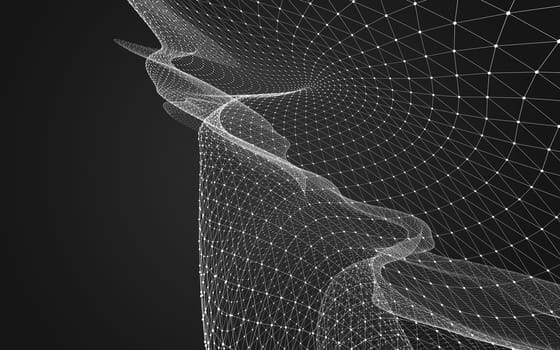 Abstract polygonal space low poly dark background with connecting dots and lines. Connection structure. 3d rendering