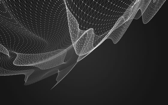 Abstract polygonal space low poly dark background with connecting dots and lines. Connection structure. 3d rendering