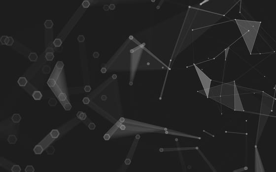 Abstract polygonal space low poly dark background with connecting dots and lines. Connection structure. 3d rendering