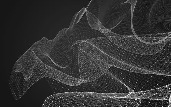 Abstract polygonal space low poly dark background with connecting dots and lines. Connection structure. 3d rendering