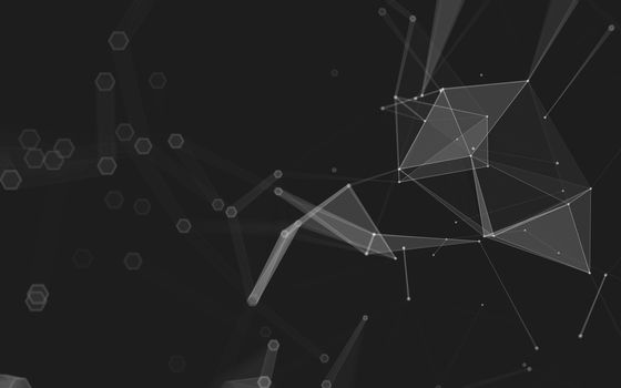 Abstract polygonal space low poly dark background with connecting dots and lines. Connection structure. 3d rendering