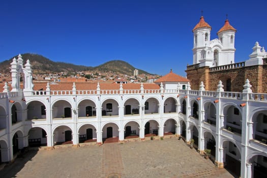 The nice white church of San Felipe Neri, Sucre, Bolivia