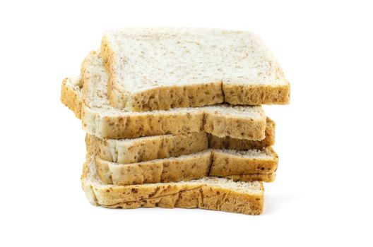 sliced whole wheat bread isolated on white background.
