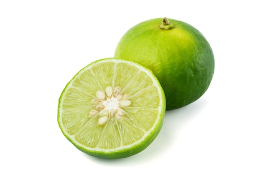 Fresh lime fruit and half of lime isolated on white background