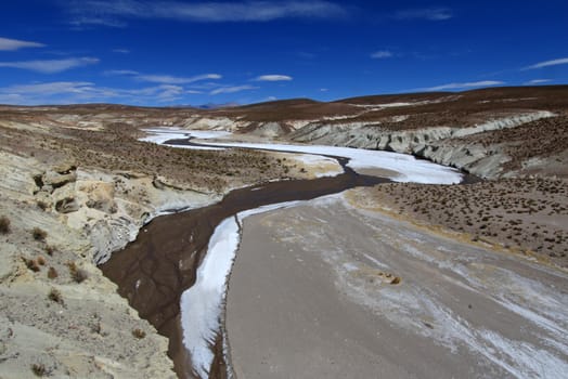 Colorful salt river valley in the andean mountains near Tupiza, Bolivia, South America