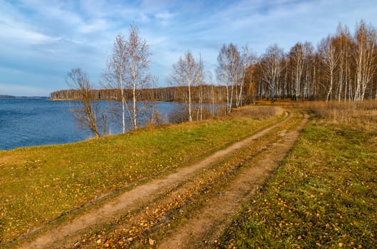 Landscape on a river in Golden autumn