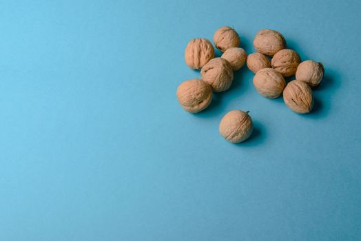 Walnuts, walnuts close-up, walnuts on a blue background