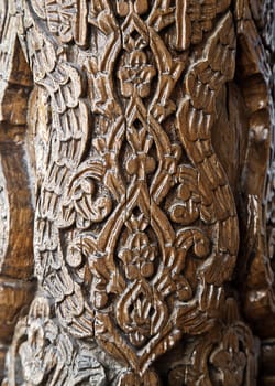 Detail of traditonal carved wooden column, Uzbekistan