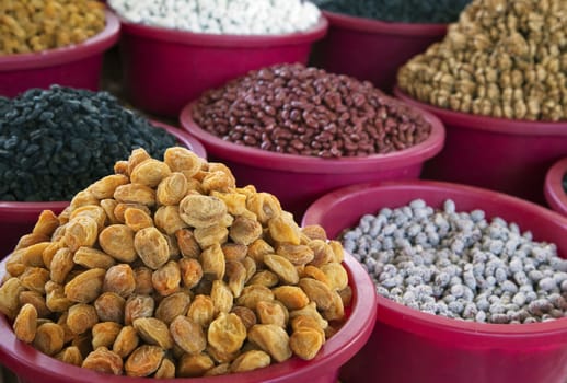 Dried fruit and nuts at a market in Bukhara, Uzbekistan