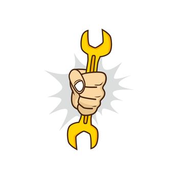 cartoon hand holding wrench character vector illustration