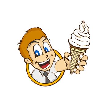 cartoon guy holding ice cream character vector illustration