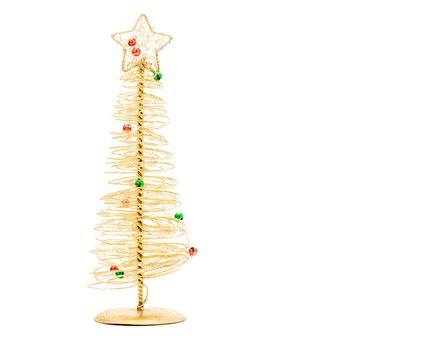 Stylized Christmas tree made with gold wore and covered in glitter.