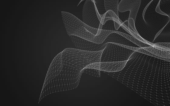 Abstract polygonal space low poly dark background with connecting dots and lines. Connection structure. 3d rendering