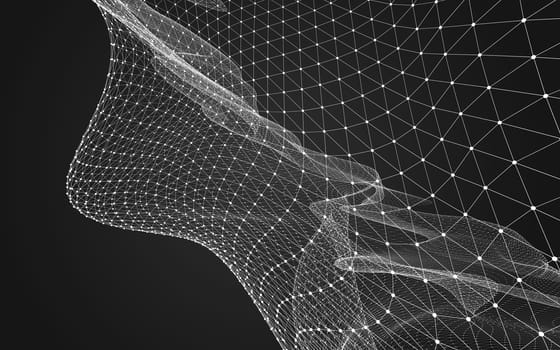 Abstract polygonal space low poly dark background with connecting dots and lines. Connection structure. 3d rendering