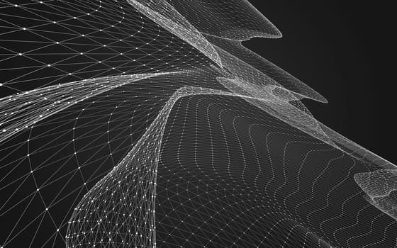 Abstract polygonal space low poly dark background with connecting dots and lines. Connection structure. 3d rendering