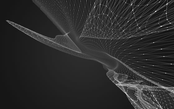 Abstract polygonal space low poly dark background with connecting dots and lines. Connection structure. 3d rendering