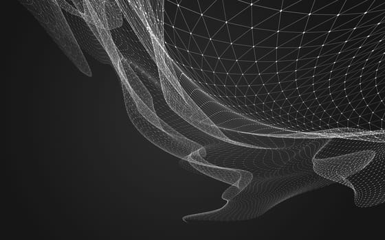 Abstract polygonal space low poly dark background with connecting dots and lines. Connection structure. 3d rendering