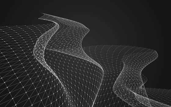 Abstract polygonal space low poly dark background with connecting dots and lines. Connection structure. 3d rendering