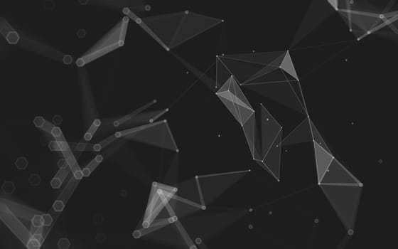 Abstract polygonal space low poly dark background with connecting dots and lines. Connection structure. 3d rendering