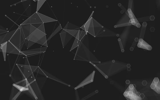 Abstract polygonal space low poly dark background with connecting dots and lines. Connection structure. 3d rendering