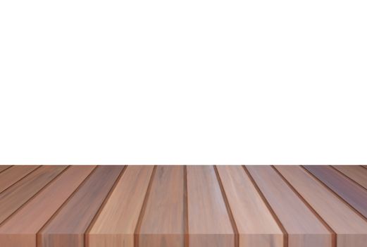 Brown wooden table top or counter isolated on white background. For product display