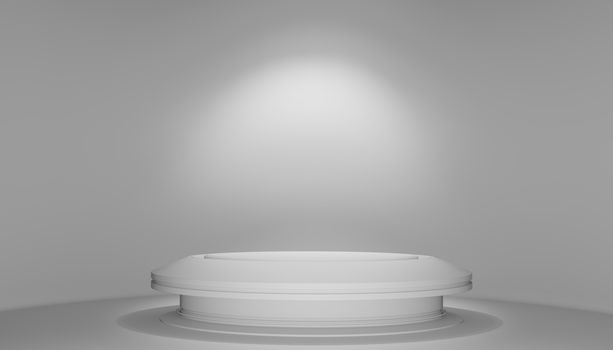 Empty light interior with circle table for your project. 3D illustration