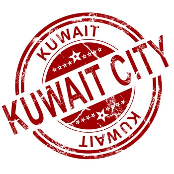 Red Kuwait city stamp with white background, 3D rendering