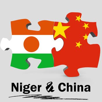 China and Niger Flags in puzzle isolated on white background, 3D rendering