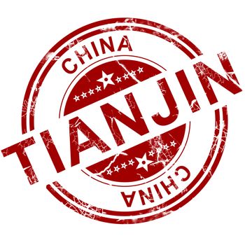 Red Tianjin stamp with white background, 3D rendering