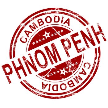 Red Phnom Penh stamp with white background, 3D rendering