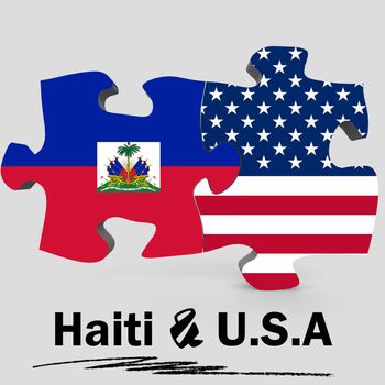 USA and Haiti Flags in puzzle isolated on white background, 3D rendering