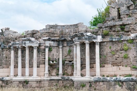 Beautiful view of ancient ruins in Side, Turkey