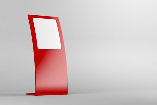 Red curved advertising panel on gray background with copy space