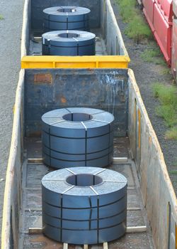 Cargo train platform with role steel seen from above