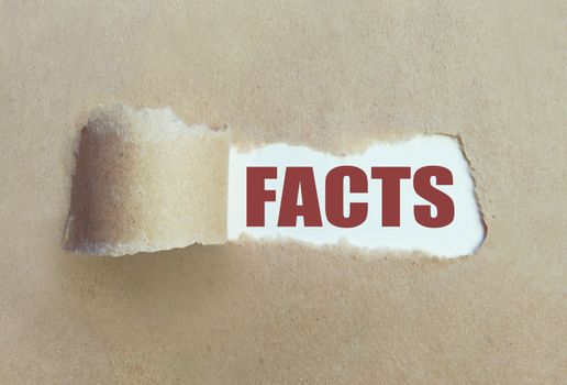 Torn brown paper revealing the word facts