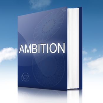 Illustration depicting a text book with an ambition concept title.