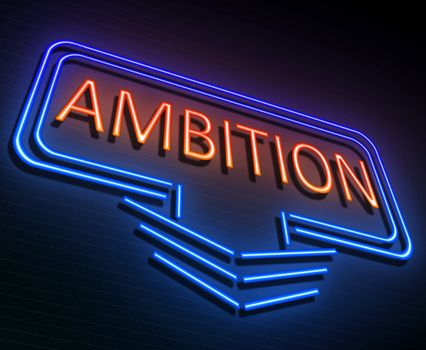 Illustration depicting an illuminated neon sign with an ambition concept.