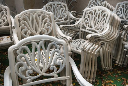 Has come autumn and garden furniture - tables, chairs and armchairs, have relocated from penthouse of restaurant on the backyard.