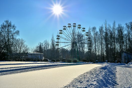Background chairs at stadium , winter