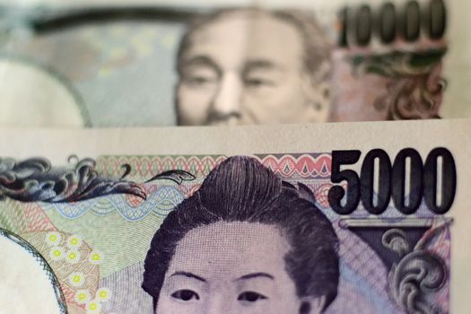 Background of Japanese Currency Yen in horizontal frame