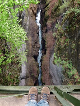 High angle view from a iron bridge into a canyon