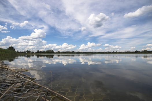 blue lake with cloudy sky, nature series